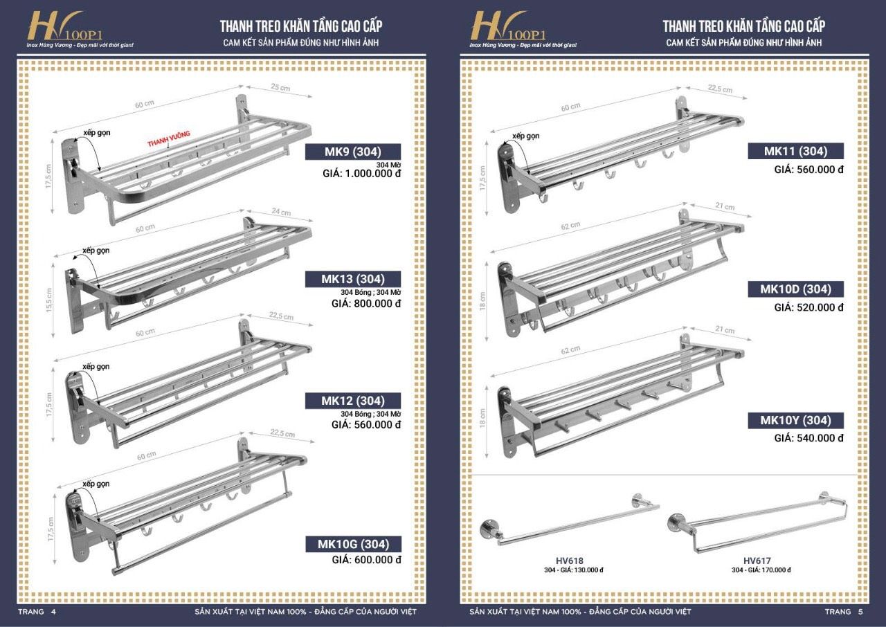 Phụ kiện phòng tắm Inox HÙNG VƯƠNG Catalogue và Bảng giá mới nhất /Page 2
